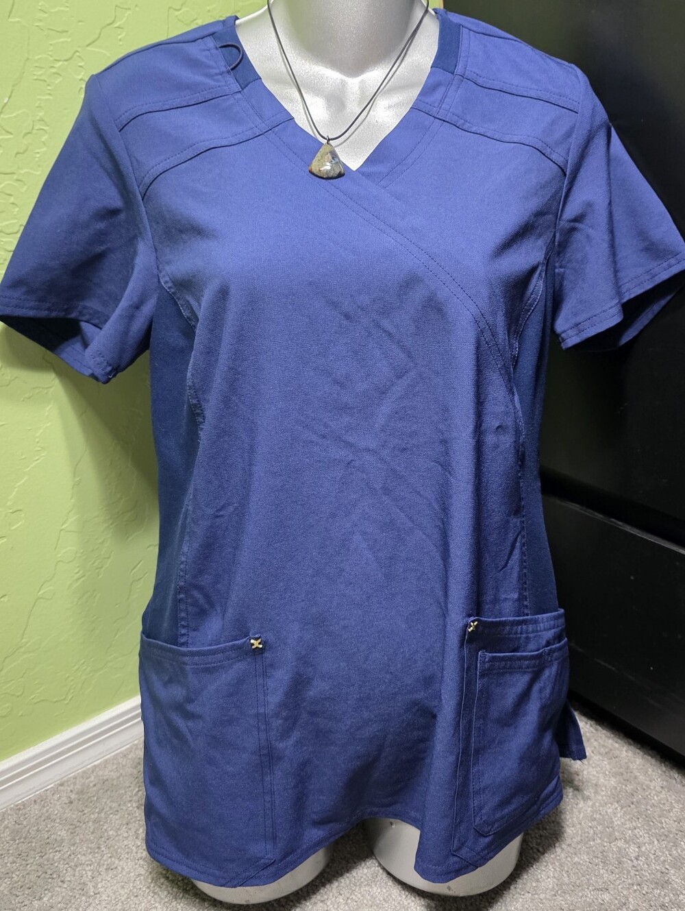 Cherokee iFlex Navy Blue Scrub Top Super Comfy Stretch with Pockets Size XS
